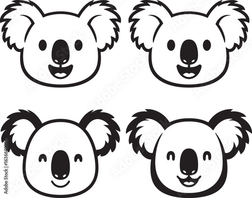 Four monkey faces silhouette isolated on white background