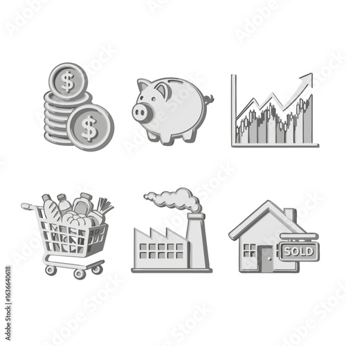 Minimal finance icons set in monochrome style