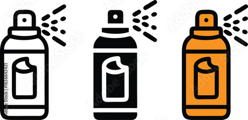 Aerosol Spray Can Icon Set Black White Color Outline Silhouette Vector Illustration