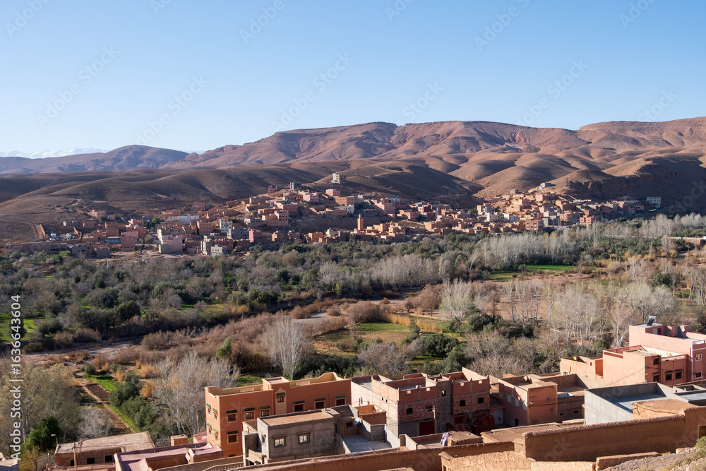 Quadro su tela Tinghir town, panoramic view  on the Tinghir oasis, large area with palm trees