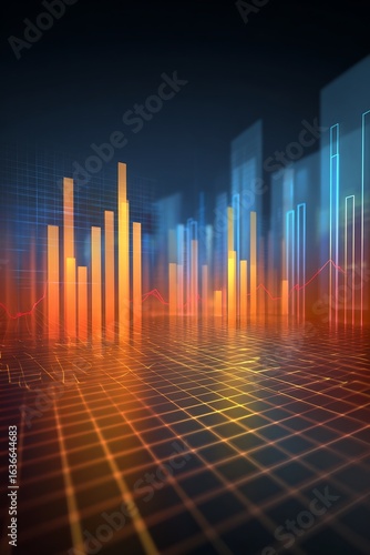 Background glowing business charts floating in clean gradient space ideal for financial design elements