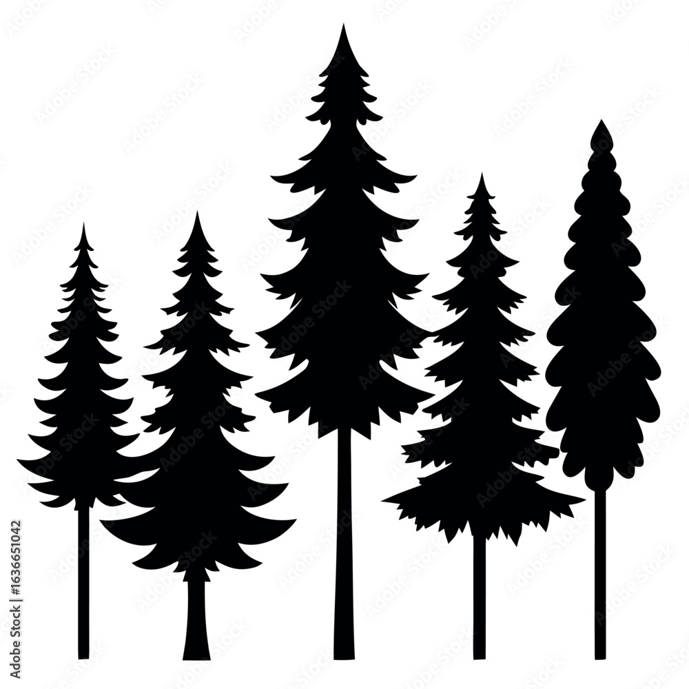 Obraz premium Simple Pine Tree Silhouettes – Christmas and Nature Icons
