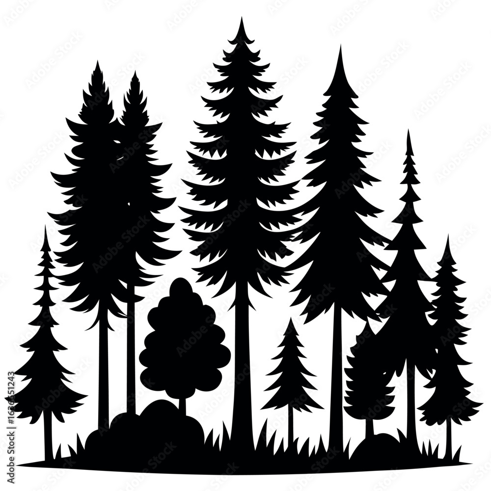 Obraz premium Abstract Christmas Pine Tree Vector Art – Silhouette and Holiday Elements Illustration