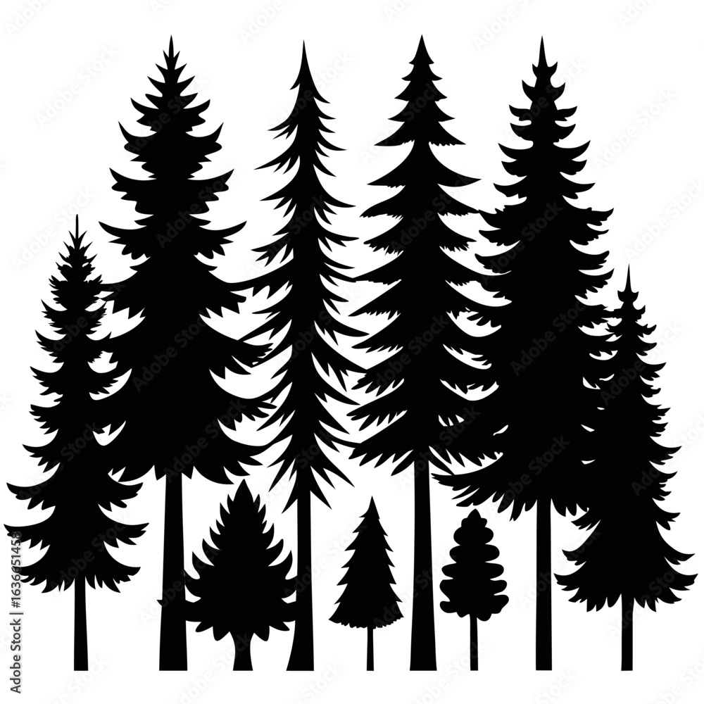 Fototapeta premium Christmas Tree Silhouettes – Minimal Vector Collection for Holiday and Winter Designs