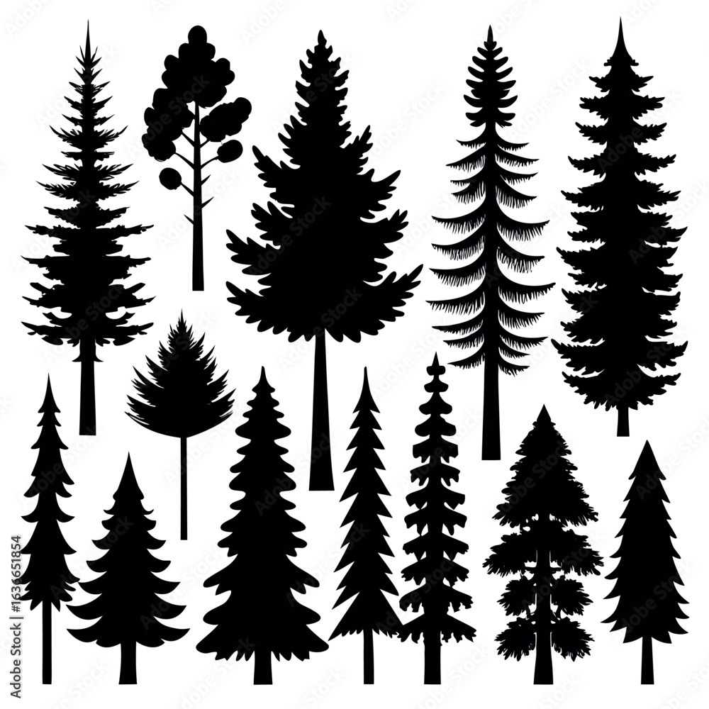 Fototapeta premium Abstract Christmas Pine Tree Vector Art – Silhouette and Holiday Elements Illustration