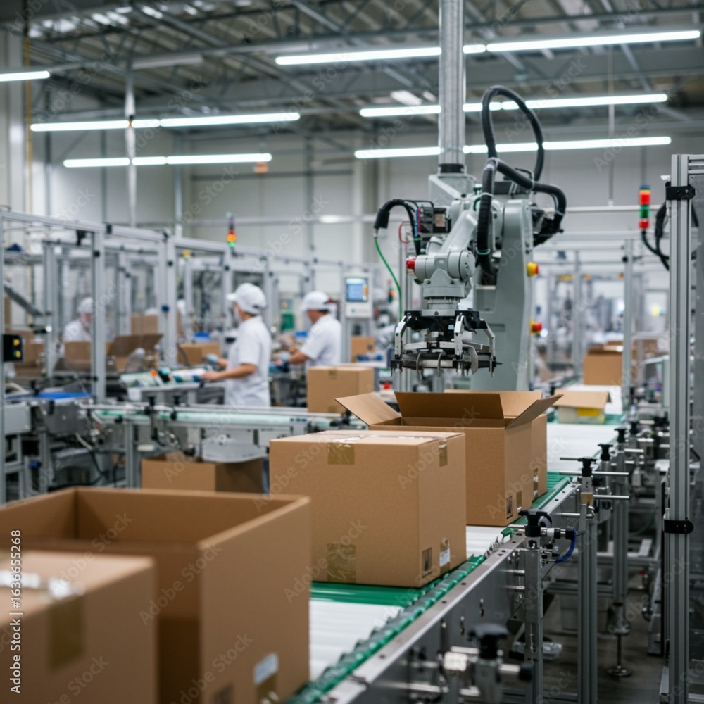 Naklejka premium Automated Packing in Modern Factory