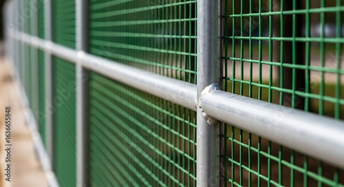 Green Metal Mesh Fence with Railing