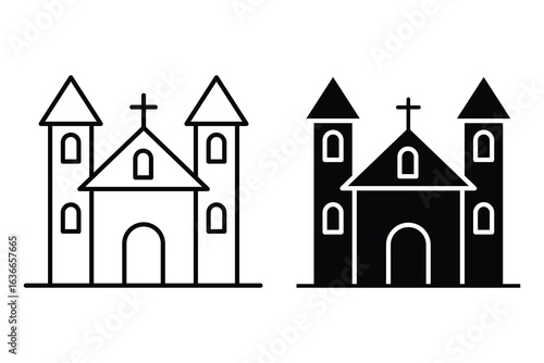 Church line and solid icon. Religion icon set. Orthodox church  icon. Simple black church icon with cross for Christian architecture concept. Vector illustration.