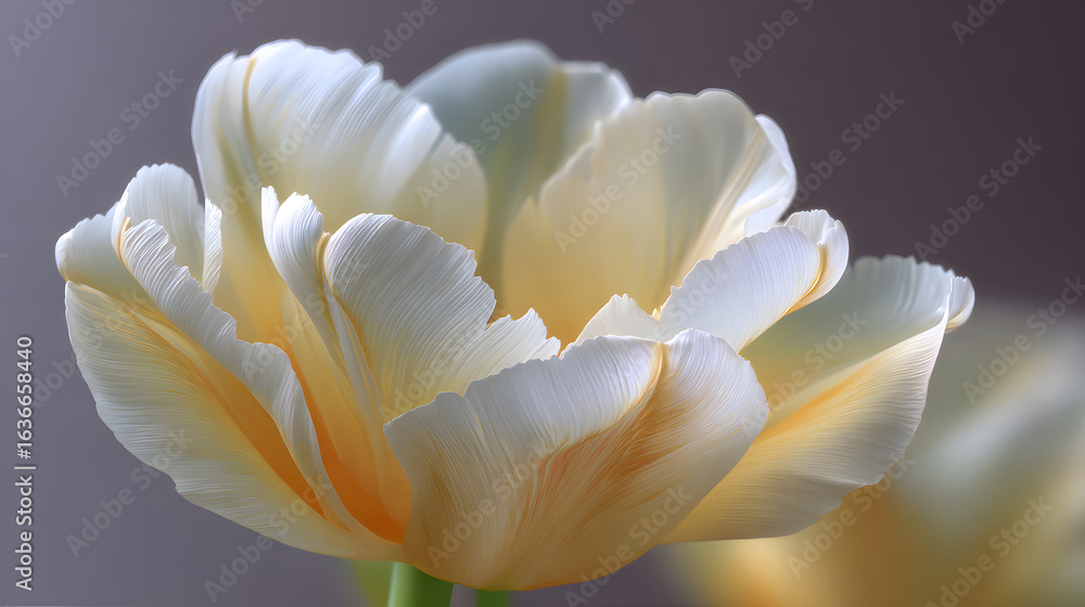 Fototapeta premium White tulips blooming in soft light