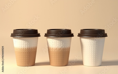 Wallpaper Mural Three Eco-Friendly Cups with Granular Texture Isometric View. High quality Torontodigital.ca