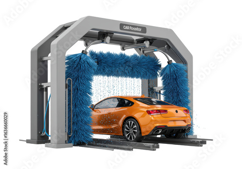 Isolated Car Wash with Orange Sport Car