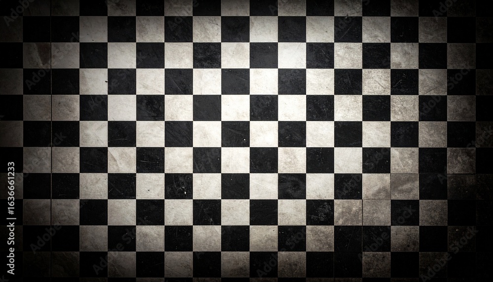 Fototapeta premium Distressed Checkered Background – Black and White Grunge Rough Texture Design