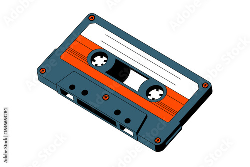 Retro Audio Cassette Tape Illustration Nostalgic Music Technology and Vintage Sound Recording Medium for Throwback Entertainment