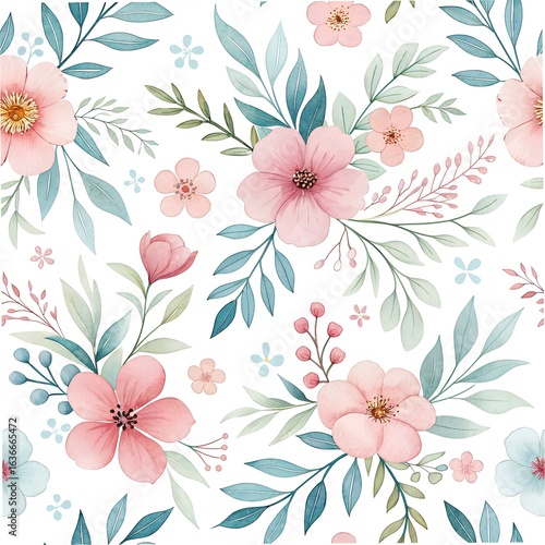 Wallpaper Mural seamless watercolor floral pattern with pastel flowers Torontodigital.ca