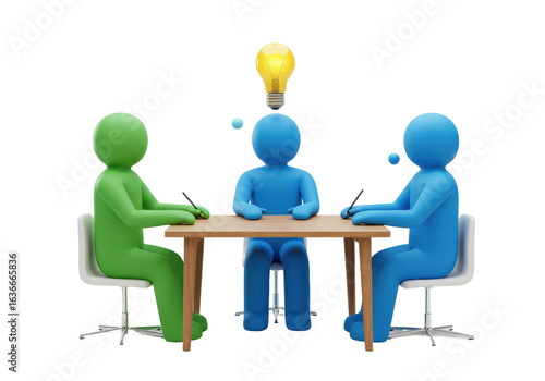 Isolated Cartoon Team Meeting with Idea Lightbulb