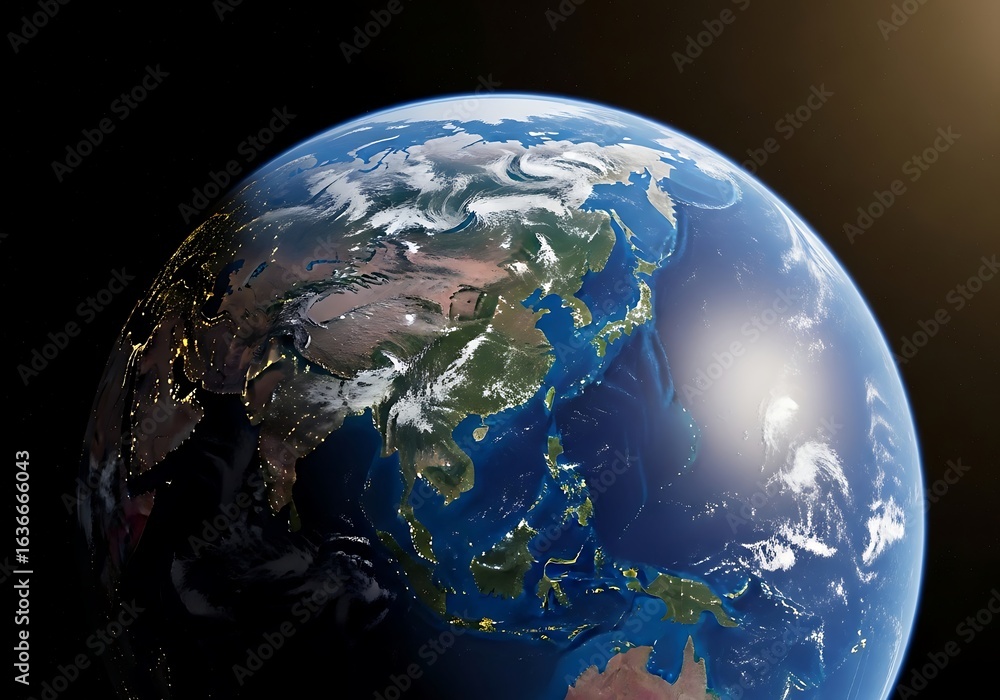 Fototapeta premium Majestic view of earth from space showcasing asia and the pacific ocean with city lights visible