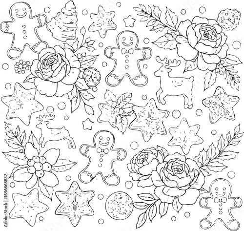 christmas, flower, pattern, floral, seamless, vector, decoration, illustration, wallpaper, ornament, vintage, design, rose, nature, art, texture, leaf, flowers, pink, summer, plant, card, element, dec