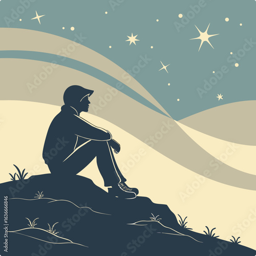 Silhouette of a person gazing at a starry night sky