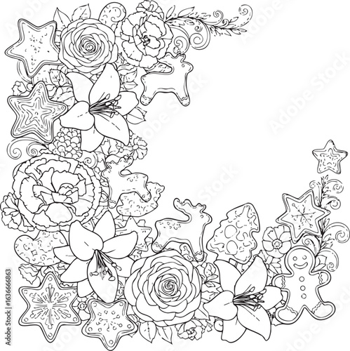 christmas, flower, pattern, floral, seamless, vector, decoration, illustration, wallpaper, ornament, vintage, design, rose, nature, art, texture, leaf, flowers, pink, summer, plant, card, element, dec