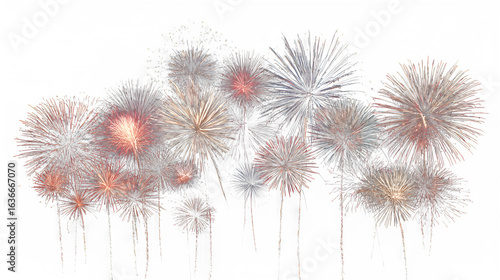 Night sky with fireworks display on white background