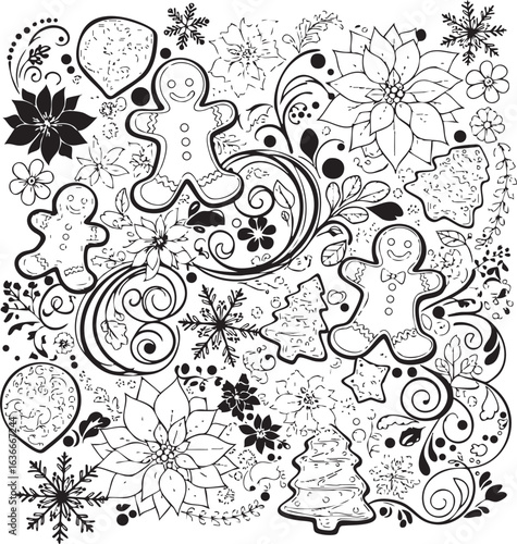 christmas, flower, pattern, floral, seamless, vector, decoration, illustration, wallpaper, ornament, vintage, design, rose, nature, art, texture, leaf, flowers, pink, summer, plant, card, element, dec
