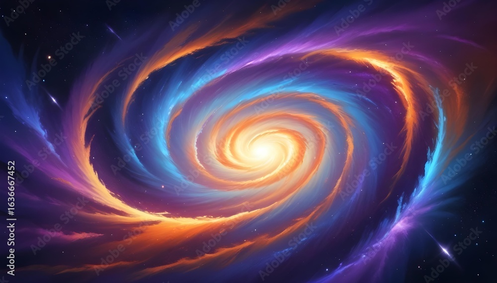 Obraz premium This stunning image features a vibrant nebula with a bright, swirling spiral, radiating energy.