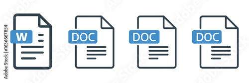 Doc file format icons collection, download symbols, format for text writing images tables vector

