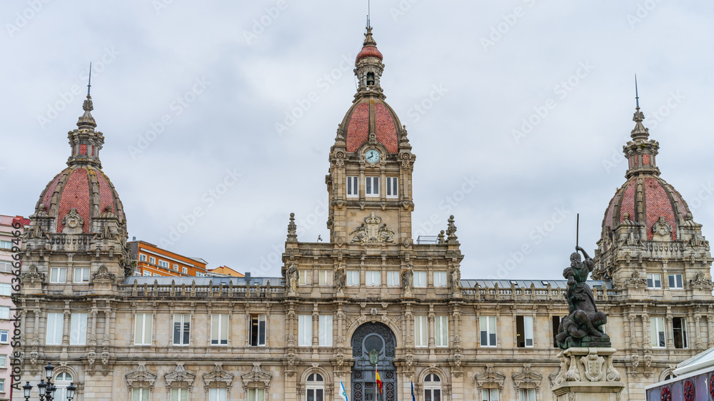 Fototapeta premium A Coruna City Hall in Maria Pita Square, Galicia.