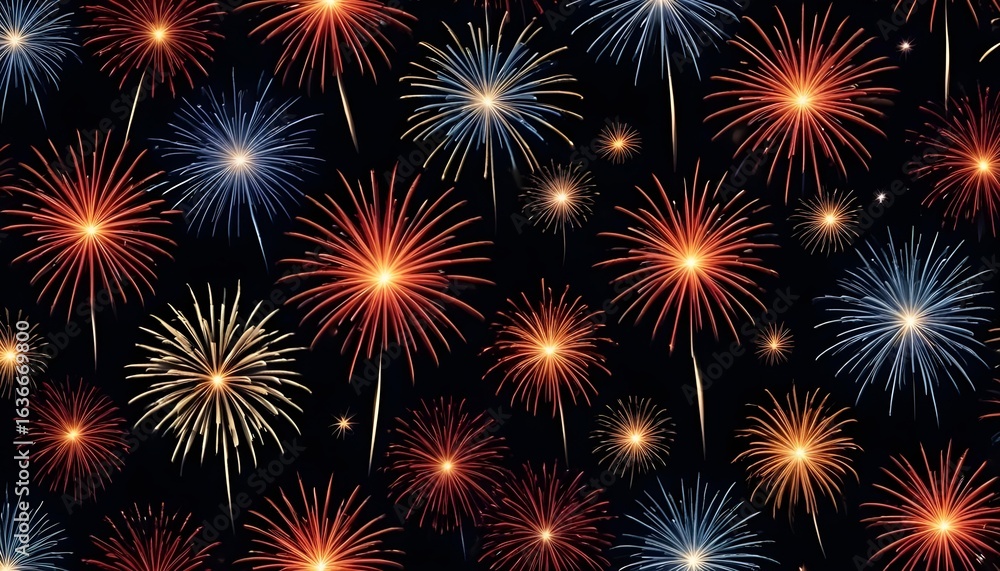 Naklejka premium Colorful fireworks erupt in the night sky, a festive celebration of lights and colors.