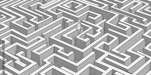 a person is standing on maze wall illustration