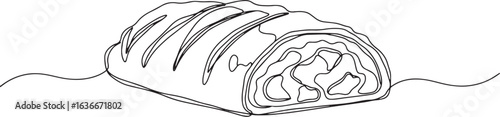 Elegant continuous line drawing of a delicious apple strudel pas