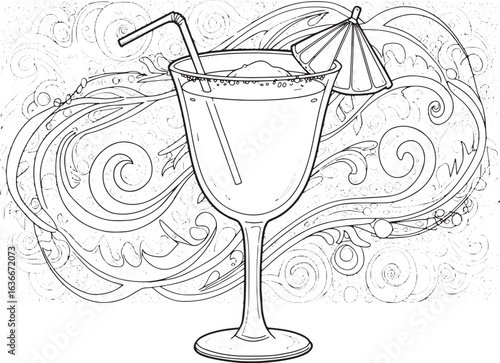 Elegant daiquiri illustration with swirling design, perfect for