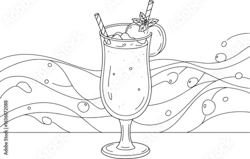 Elegant Line Art Illustration of a Refreshing Frozen Peach Belli