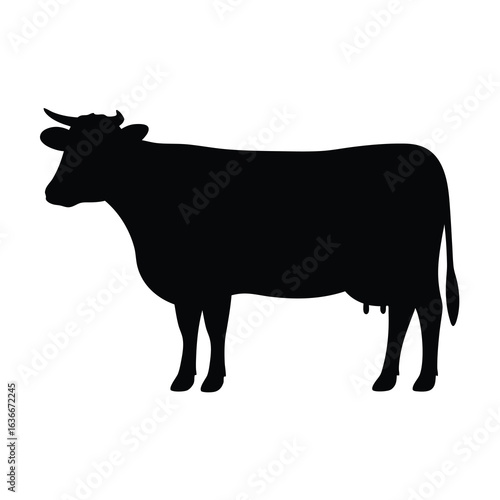 Silhouette of a cow vector, standing calmly in a field on a white background