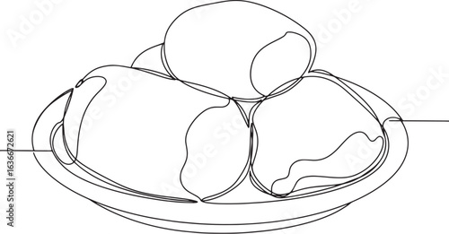 Minimalist line drawing showcasing Congolese fufu on a plate pre