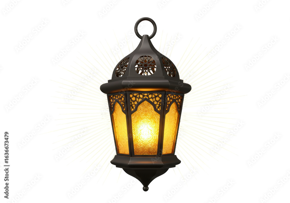 Fototapeta premium Isolated Ornate Lantern with Warm Glow Casting Intricate Shadow Patterns