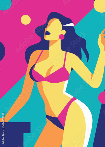 beautiful woman in colorful bikini Illustrator Artwork design template poster