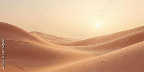 Golden sun sets over the vast, arid landscape of the Sahara Desert in Morocco, highlighting the dramatic curves of the sand dunes