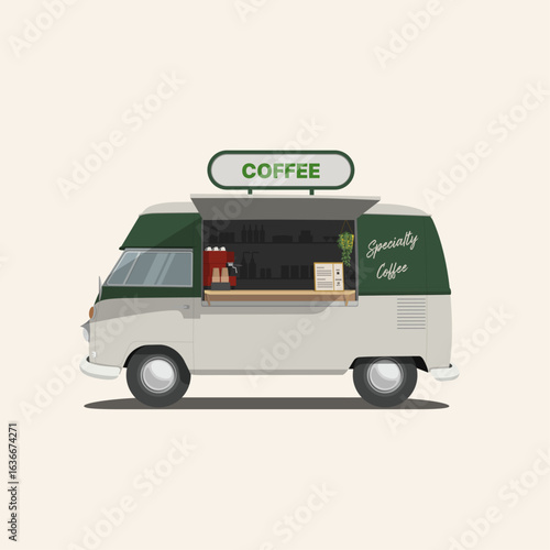 Coffee Truck Flat Vector Illustration