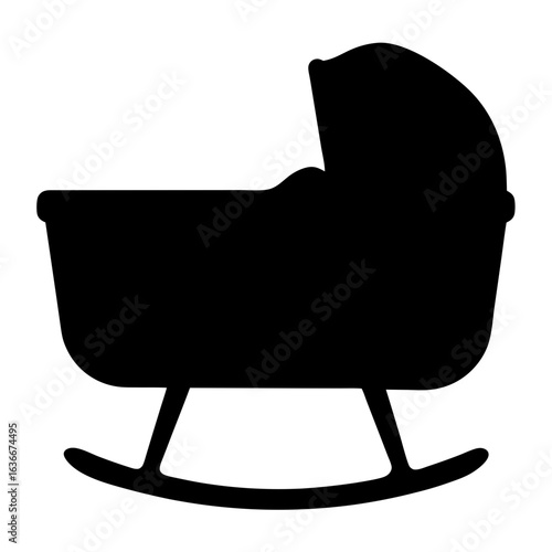 Silhouette vector of a vintage baby bassinet with a rocking stand design