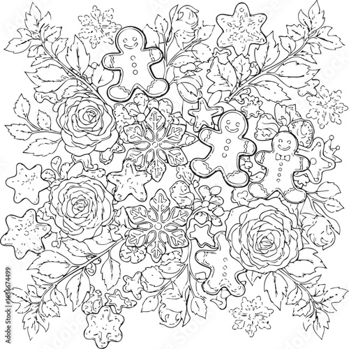 christmas, flower, pattern, floral, seamless, vector, decoration, illustration, wallpaper, ornament, vintage, design, rose, nature, art, texture, leaf, flowers, pink, summer, plant, card, element, dec