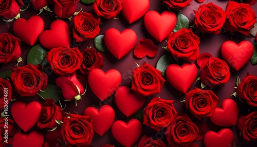 Romantic red roses and hearts
