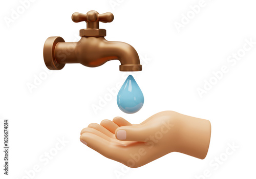 Isolated Water Drop Falling from Tap to Hand Symbolizing Cleanliness
