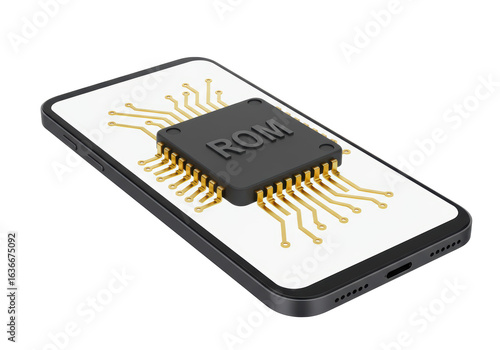 Isolated Smartphone Displaying ROM Chip Diagram