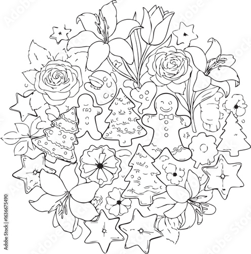 christmas, flower, pattern, floral, seamless, vector, decoration, illustration, wallpaper, ornament, vintage, design, rose, nature, art, texture, leaf, flowers, pink, summer, plant, card, element, dec