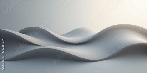 Shiny metal silverware curves like a wave on a dinner table, a design of abstract blue tones in the background