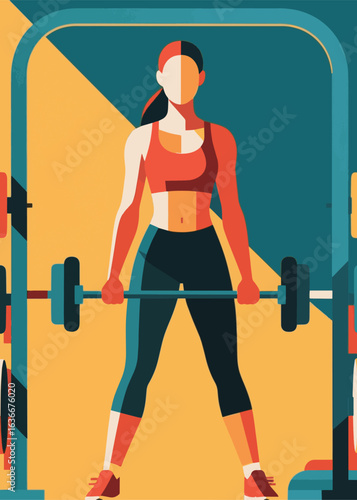 female weightlifter geometric Illustrator Artwork design template poster