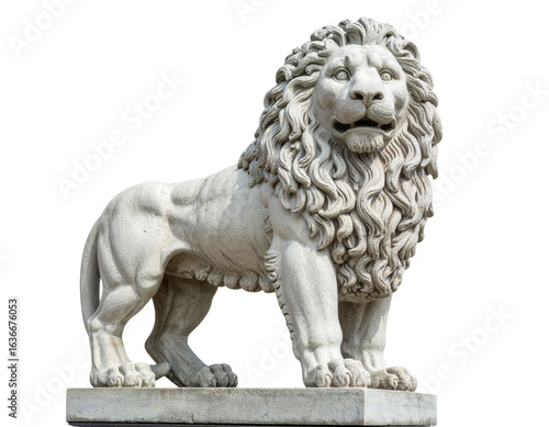  Majestic Stone Lion Statue with Detailed Mane, isolated on transparent background PNG