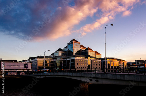 Photography Evening View of Dublin's Financial District and River Liffey