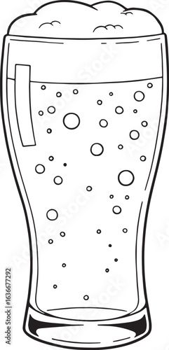 Detailed outline of a beer glass filled with a bubbly drink and